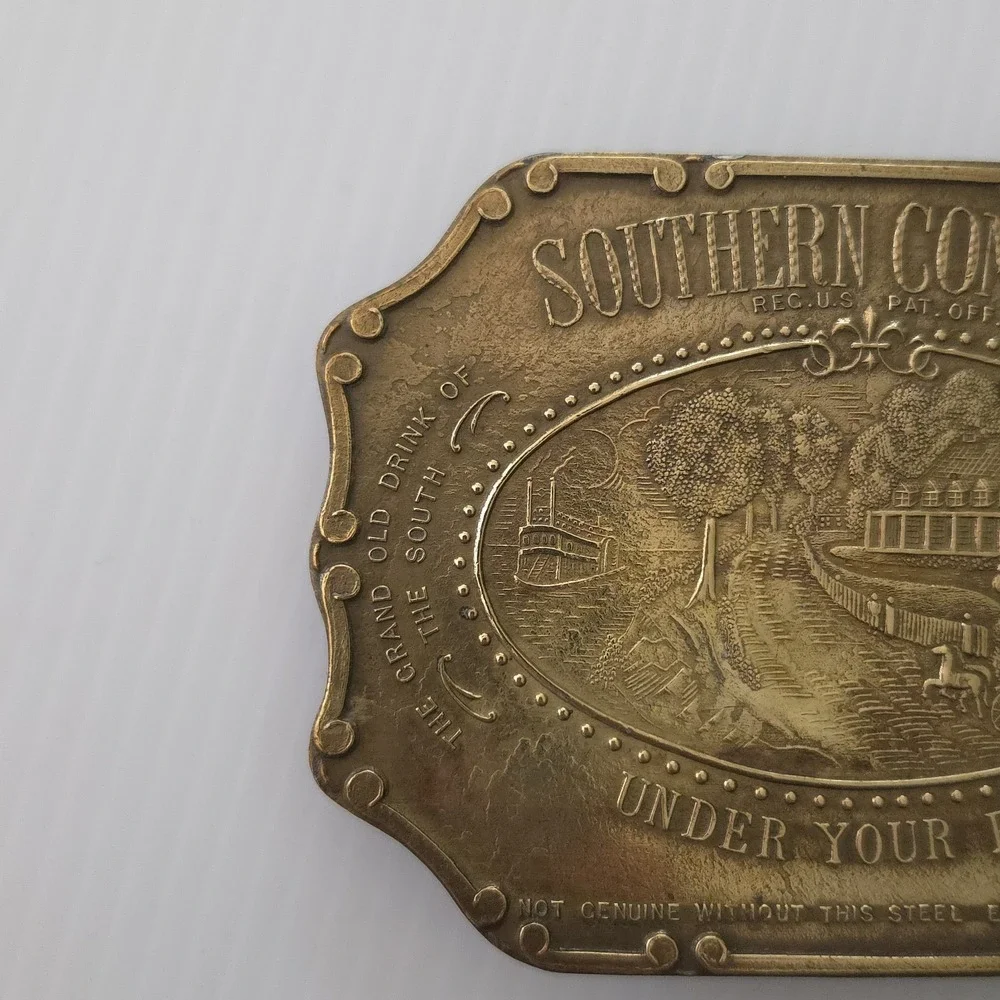 Southern Comfort Under You Belt Buckle Solid Brass Made In England Great Vintage